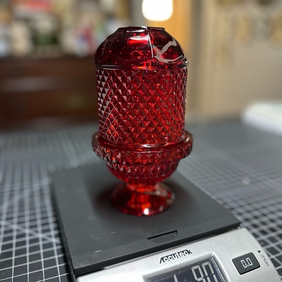 Viking Glass Ruby Red/Amberina Diamond Point Fairy Lamp Light Candle Displays - Picture 3 of 9